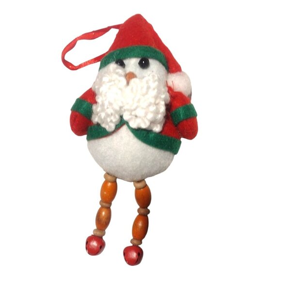 Handcrafted Christmas Elf Ornament With Beaded Legs Red Hat Jingle Bells Feet 6" - Picture 1 of 4